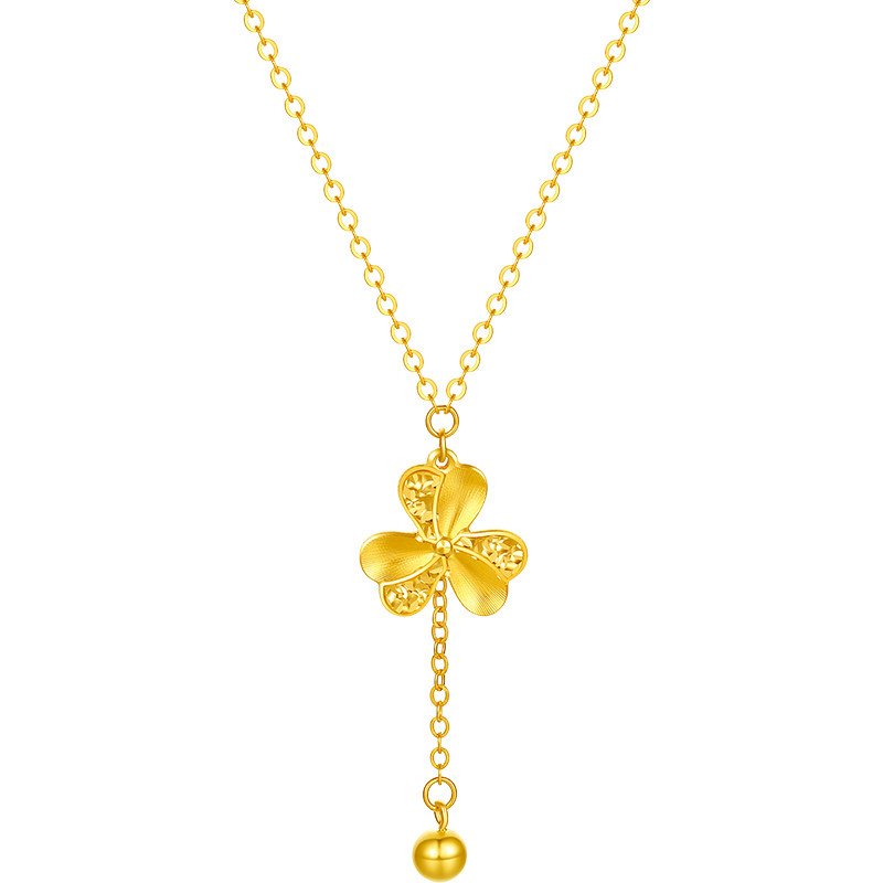 周六福黄18K金项链女四叶草链坠AU750多彩金时尚圣诞礼物送女友