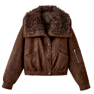 羊羔毛翻领羽绒服麂皮绒外套女款冬季2025新款短款高端洋气小个子