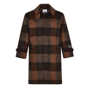 美拉德绒面休闲风衣外套格子毛呢大衣男新款adidas阿迪达斯三叶草