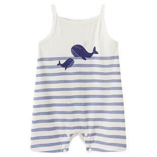 babylove婴儿吊带连体衣夏季莫代尔棉清凉宝宝哈衣卡通条纹夏装
