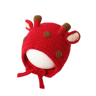 宝宝帽子秋冬季新生儿套头帽男宝女宝小鹿护耳帽婴儿超可爱针织帽