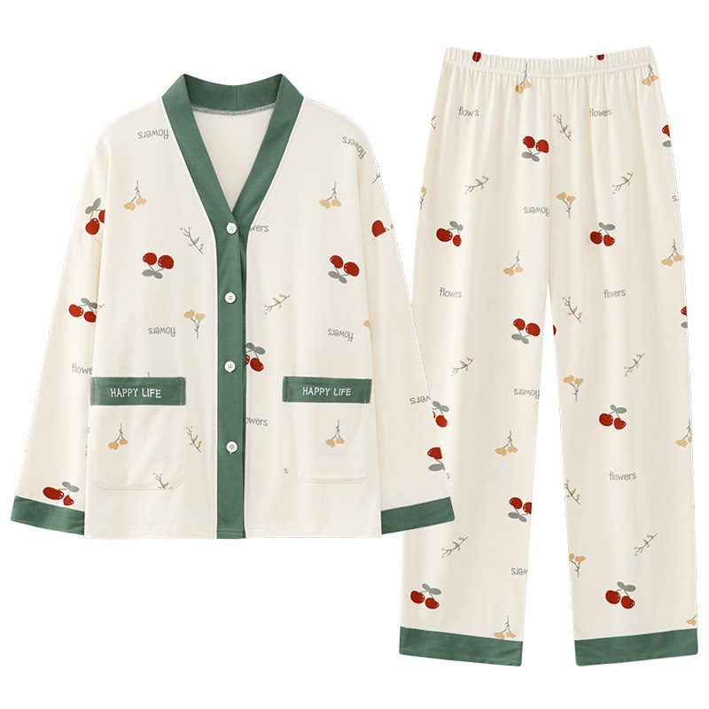 春秋季纯棉带胸垫和服长袖睡衣女