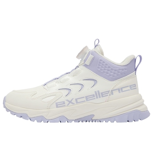 特步女童2025新款冬季加绒保暖二棉棉鞋儿童防滑皮面高帮运动鞋子