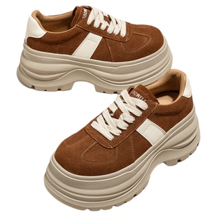 Snowelf女鞋厚底板鞋女2026新款春季运动松糕鞋复古内增高德训鞋