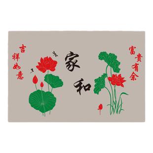 墙画模板家和彩绘墙手绘模具外墙背景图案荷花吉祥富贵真石漆照壁