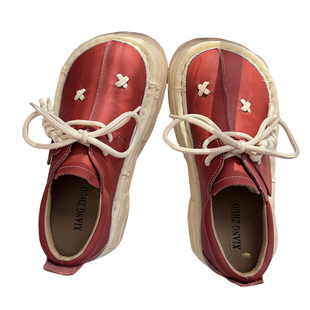 头层牛皮手工上线大头鞋真皮舒适宽头老爹鞋中古春季文艺厚底女鞋