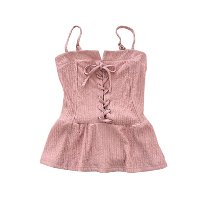 交叉绑带荷叶边下摆吊带背心