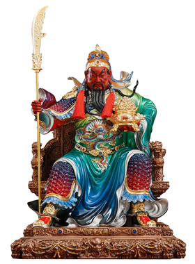 纯铜贴金关公坐像关二爷神像摆件