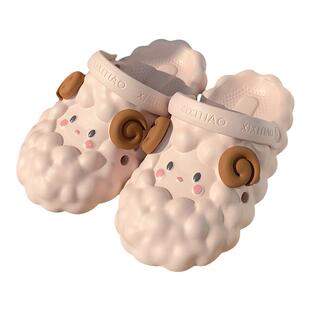 细细条 创意可爱立体小羊拖鞋女夏学生外穿踩屎感洞洞鞋包头半拖