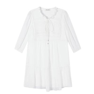 【多色可选】MSLAN春季甜美花边领不规则拼接宽松连衣裙MFBV4111