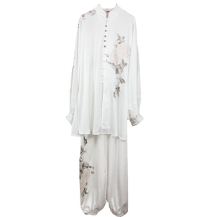 马蕾太极服新款彩绘墨牡丹三件套太极服武术表演服练功服男女夏秋