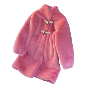 女童皮毛一体毛毛外套2025新款秋冬小女孩毛绒大衣长款加厚中大童