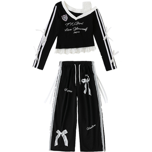 少儿jazz爵士舞服女童黑色甜酷短款上衣舞蹈练功服街舞韩舞演出服