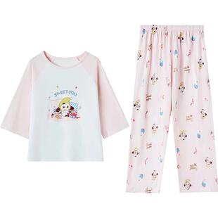 红豆儿童睡衣纯棉套装七分袖男童家居服春夏女童宝宝空调服26新款