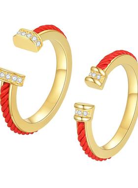 周大生校园爱情系列红绳情侣对戒纯银活口戒指生日礼物送女友