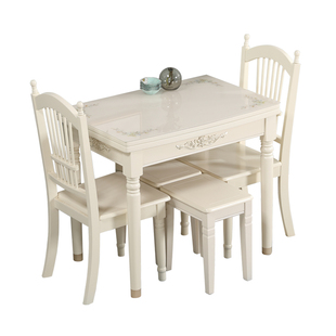 餐桌家用小户型 简约现代玻璃实木折叠餐桌长方形 欧式餐桌椅组合