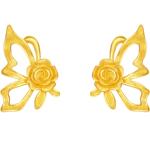 周六福黄金耳钉足金计价玫瑰花蝴蝶耳饰梦幻森林系列妇女节礼物