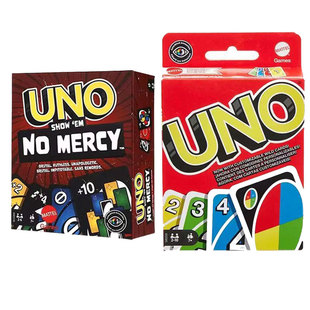 美泰正版UNO纸牌红色经典色盲款优诺卡牌绝不留情休息益智耐玩UNO
