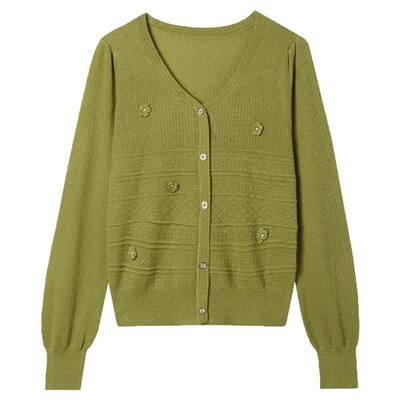 素雅长袖上衣套头V领针织衫