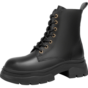 千百度百搭冬季气质马丁靴厚底短靴真皮靴子女鞋增高加绒保暖舒适