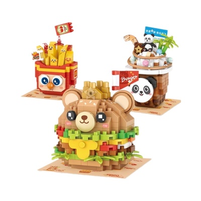 LOZ积木蛋糕千层拼装玩具薯条奶茶汉堡冰淇淋仿真小甜点桌面摆件