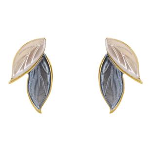 一抹蓝 高级感撞色蓝白树叶耳钉2025年新款小众简约气质耳饰耳夹
