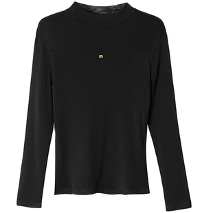 黑色舞蹈网纱上衣女纱衣t恤女2025秋冬新款长袖半高领加绒打底衫