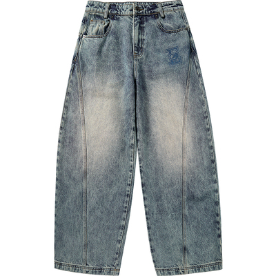 ecko红犀牛弯刀阔腿做旧牛仔裤