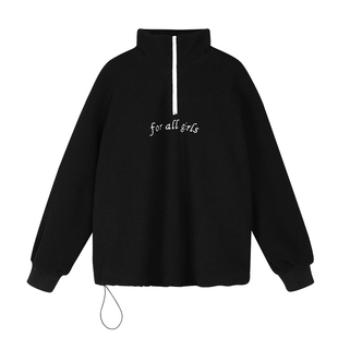 NEVA HU【现货6折】半高领拉链加绒卫衣女宽松2023韩版翻领上衣