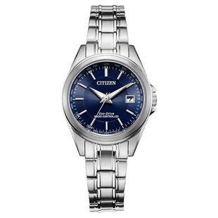 【自营】西铁城手表女 光动能多局电波表防水钢带女表EC1180-81L