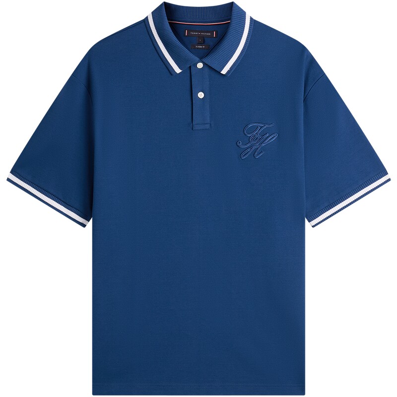 Tommy男装纯棉肌理感镶边POLO