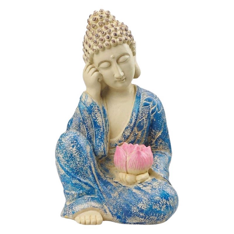中式禅意睡佛手托粉莲复古摆件