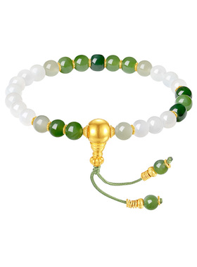 转珠阁和田玉手串纯银生日礼物女