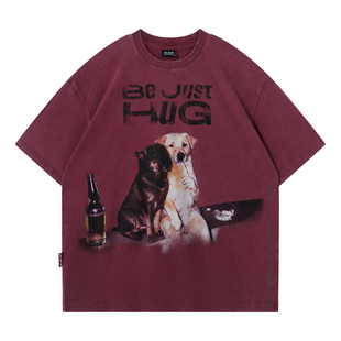 BJHG不计后果 美式复古短袖T恤男款夏季新款街头风纯棉宽松上衣女