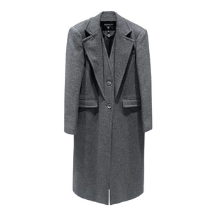 ANNAKIKI毛呢大衣 冬款设计师款女装小众 深灰分割结构羊毛大衣