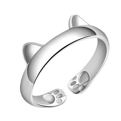 925银可爱风猫耳森系开口戒指