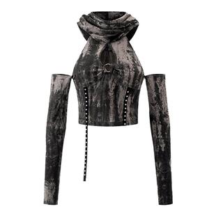 原创BE ALL KABUTO Y2k废土风破洞长袖别致T恤高级设计感上衣夏