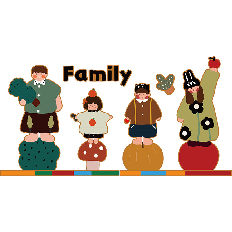 family可爱一家三四口卡通装饰客厅电视机背景卧室墙面挂壁画贴纸