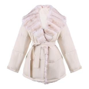 DeessesicileYS龙猫色獭兔毛翻领白鹅绒系带收腰浴袍款羽绒服