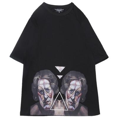 黑色落肩人像短袖休闲纯棉艺术潮