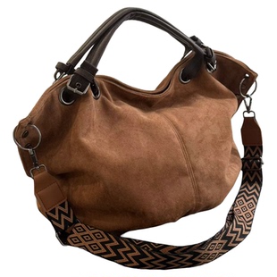 男女复古百搭大容量麂皮绒托特包女单肩斜挎包通勤手提包棕色大包