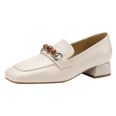 达芙妮白色乐福鞋女春季粗跟单鞋