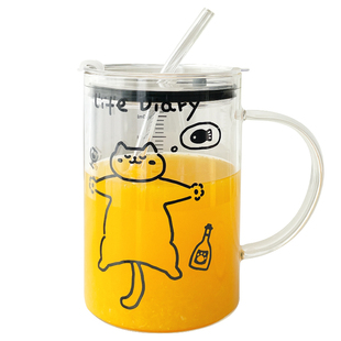 大容量耐热玻璃杯带刻度咖啡牛奶把手家用水杯女生高颜值吸管杯子