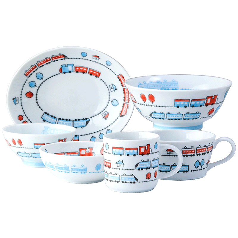 【自营】美浓烧日本进口火车碗儿童餐具饭碗盘碟小碗牛奶杯面饭碗