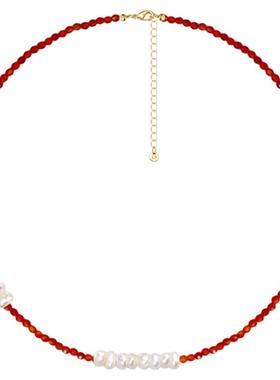 LA DECORATION微笑淡水珍珠红玛瑙项链时尚原创设计气质轻奢红色