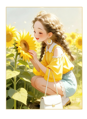 与葵相伴可爱少女女孩免打孔装饰画卧室治愈系挂画墙画桌面摆画