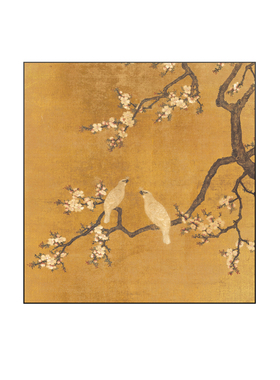 中古风轻奢杏花双雏复古金色挂画