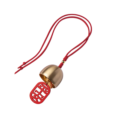 黄铜铃铛平安红木牌挂饰风铃