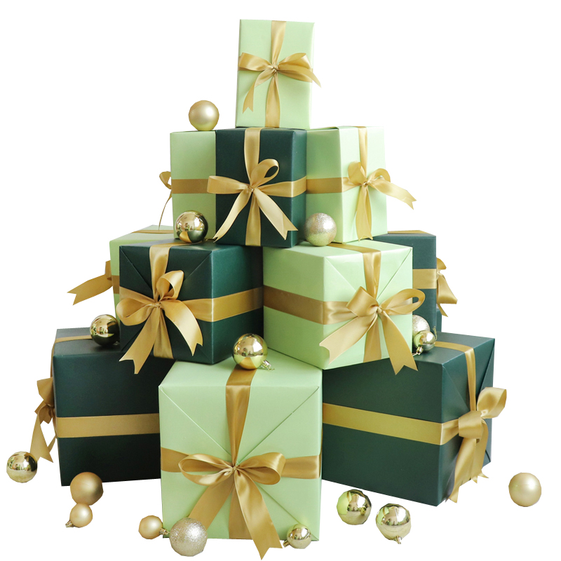 圣诞装饰礼盒深绿浅绿金色礼物盒节日堆头元旦布置新年成品礼品盒