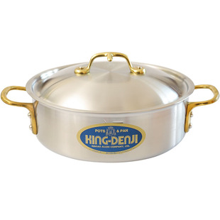 小葵川町屋 日本进口中尾不锈钢矮款平底汤锅多用料理锅黄铜把手